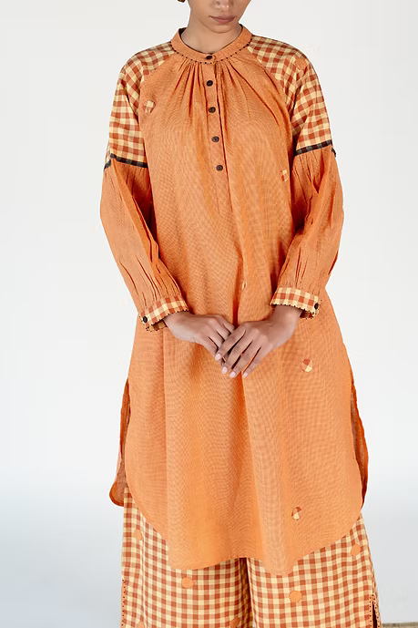 WOVEN SUNSET NECK GATHER KURTA PALAZZO COORD SET