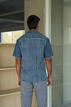 INDIGO JAIL STRIPE MEN’S NOTCH COLLAR SHIRT