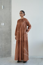 LIGHT TERRA NECK GATHER FLOOR LENGTH DRESS