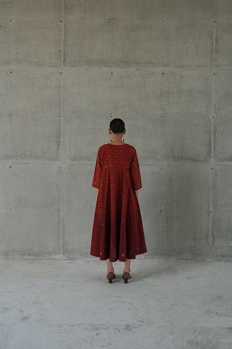 MAROON OMBRE TIPKI PANELLED DRESS