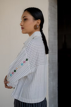 B/W Check-Stripe Crop Shirt