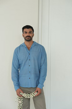 SKY BLUE STRIPE FULL SLEEVE MEN’S NOTCH SHIRT