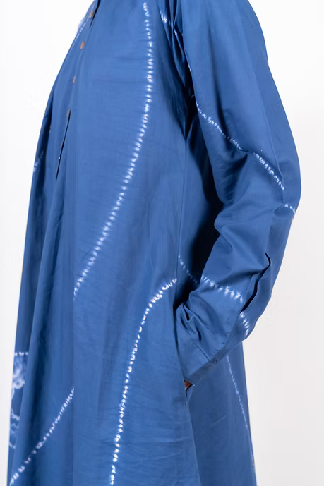 Indigo Neck Pleat Shibori Dress