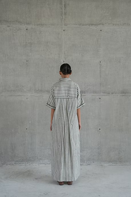 WOVEN JAIL STRIPE SHIRT DRESS