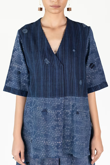 KALA COTTON AERO STRIPE V NECK TOP