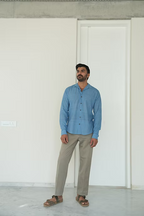 SKY BLUE STRIPE FULL SLEEVE MEN’S NOTCH SHIRT