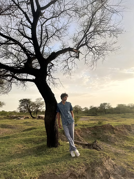 INDIGO JAIL STRIPE MEN’S NOTCH COLLAR SHIRT