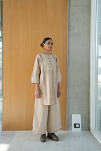 NEUTRAL STRIPES HIGHLOW TOP AND PALAZZO PANTS
