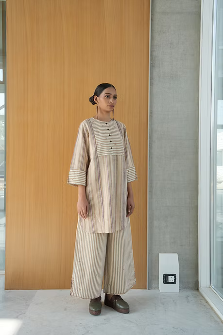 NEUTRAL STRIPES HIGHLOW TOP AND PALAZZO PANTS