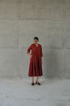 MAROON OMBRE TIPKI PANELLED DRESS