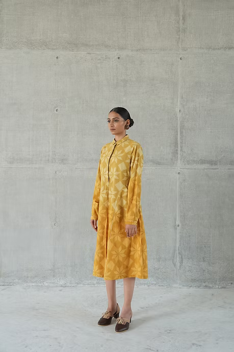 MUSTARD TAARA COLLARED A LINE DRESS