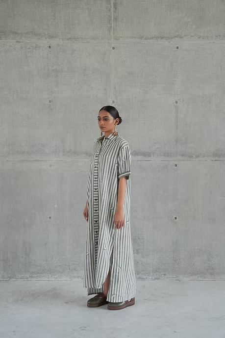 WOVEN JAIL STRIPE SHIRT DRESS