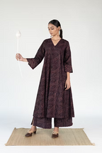 FLOW V NECK PANELLED LONG DRESS WITH PALAZZO PANTS