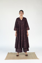 FLOW V NECK PANELLED LONG DRESS WITH PALAZZO PANTS