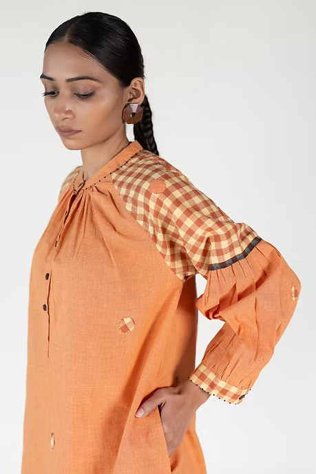WOVEN SUNSET NECK GATHER KURTA PALAZZO COORD SET
