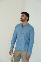 SKY BLUE STRIPE FULL SLEEVE MEN’S NOTCH SHIRT