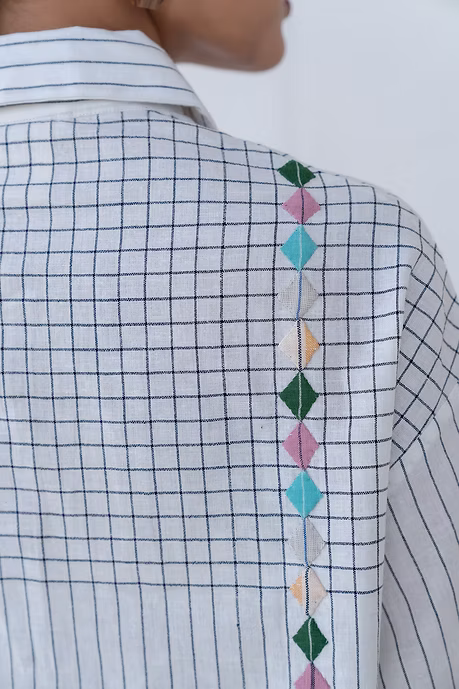 B/W Check-Stripe Crop Shirt