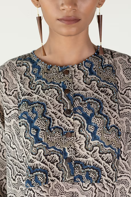 MUD PRINT HIGH LOW YOKE TOP WITH PALAZZO PANTS