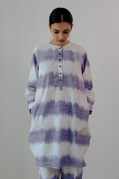 Purple ikat tunic and pants set