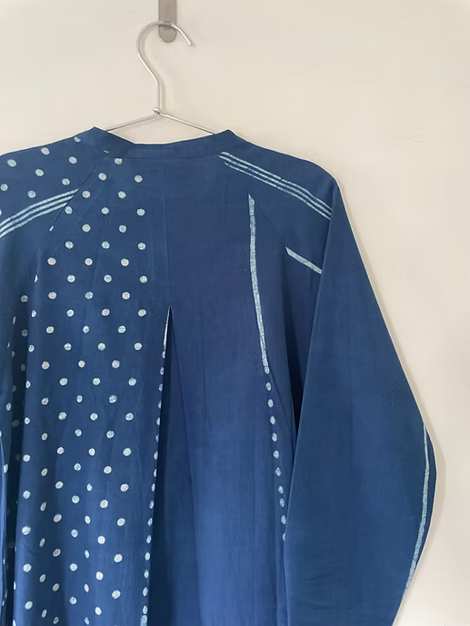 Indigo Neck Pleat Stripe Block Dress