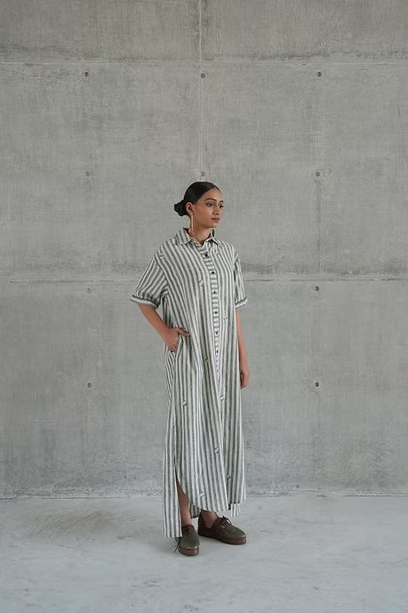 WOVEN JAIL STRIPE SHIRT DRESS