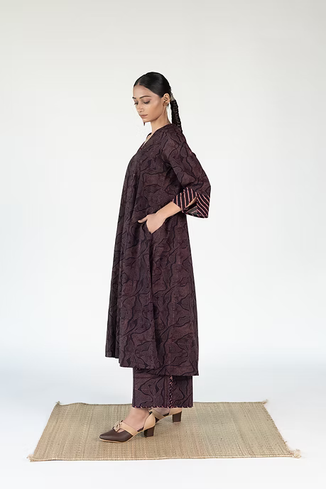 FLOW V NECK PANELLED LONG DRESS WITH PALAZZO PANTS