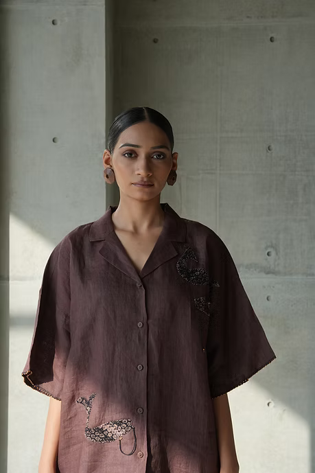 COFFEE NOTCH COLLAR WOMEN’S SHIRT