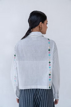 B/W Check-Stripe Crop Shirt