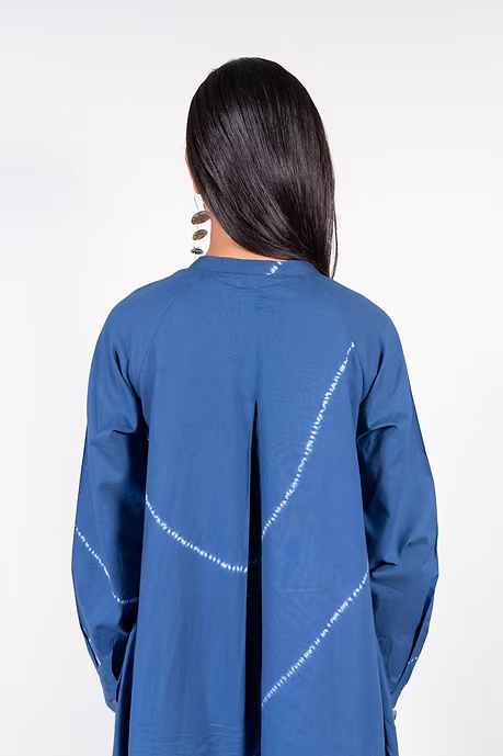 Indigo Neck Pleat Shibori Dress