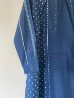 Indigo Neck Pleat Stripe Block Dress