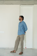 SKY BLUE STRIPE FULL SLEEVE MEN’S NOTCH SHIRT