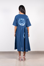 Indigo V neck Shibori Dress