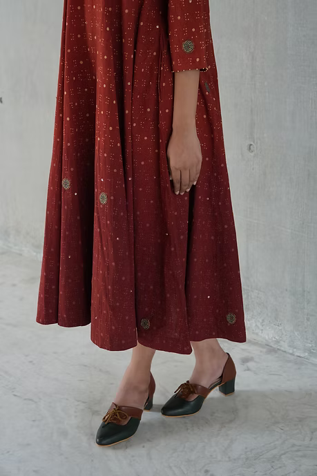 MAROON OMBRE TIPKI PANELLED DRESS
