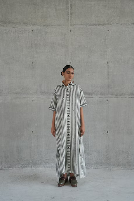 WOVEN JAIL STRIPE SHIRT DRESS