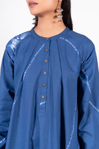 Indigo Neck Pleat Shibori Dress