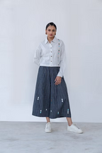 B/W Check-Stripe Crop Shirt